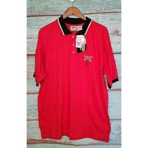 VTG Chicago Bulls NBA 1998 Pro Edge Men’s Red Team Logo Polo Cotton Shirt Sz Lg